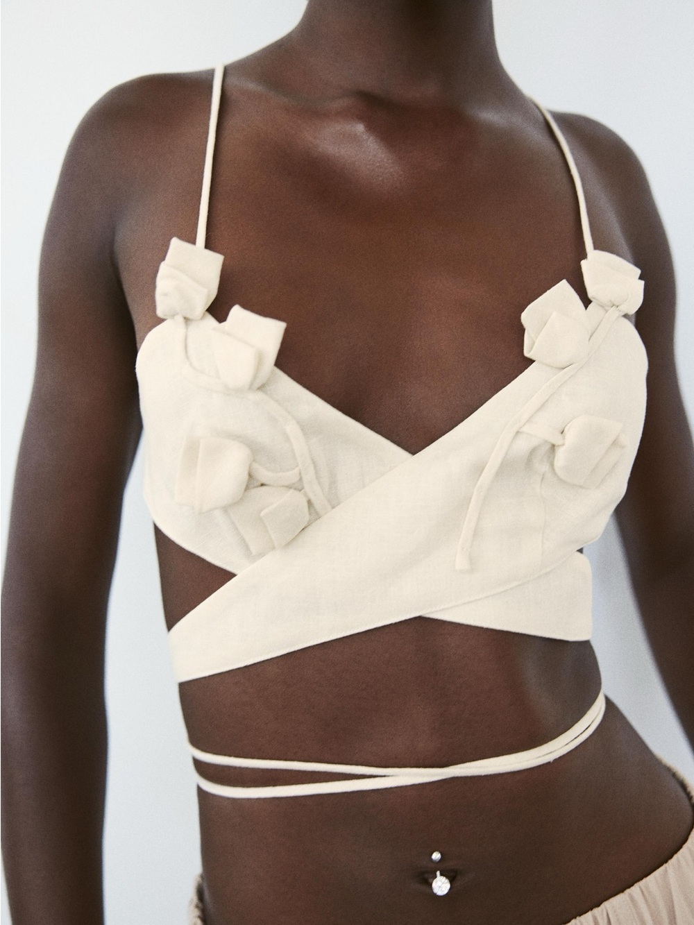 Zara Ivory Wrap Crop Camisole with Rosette Details